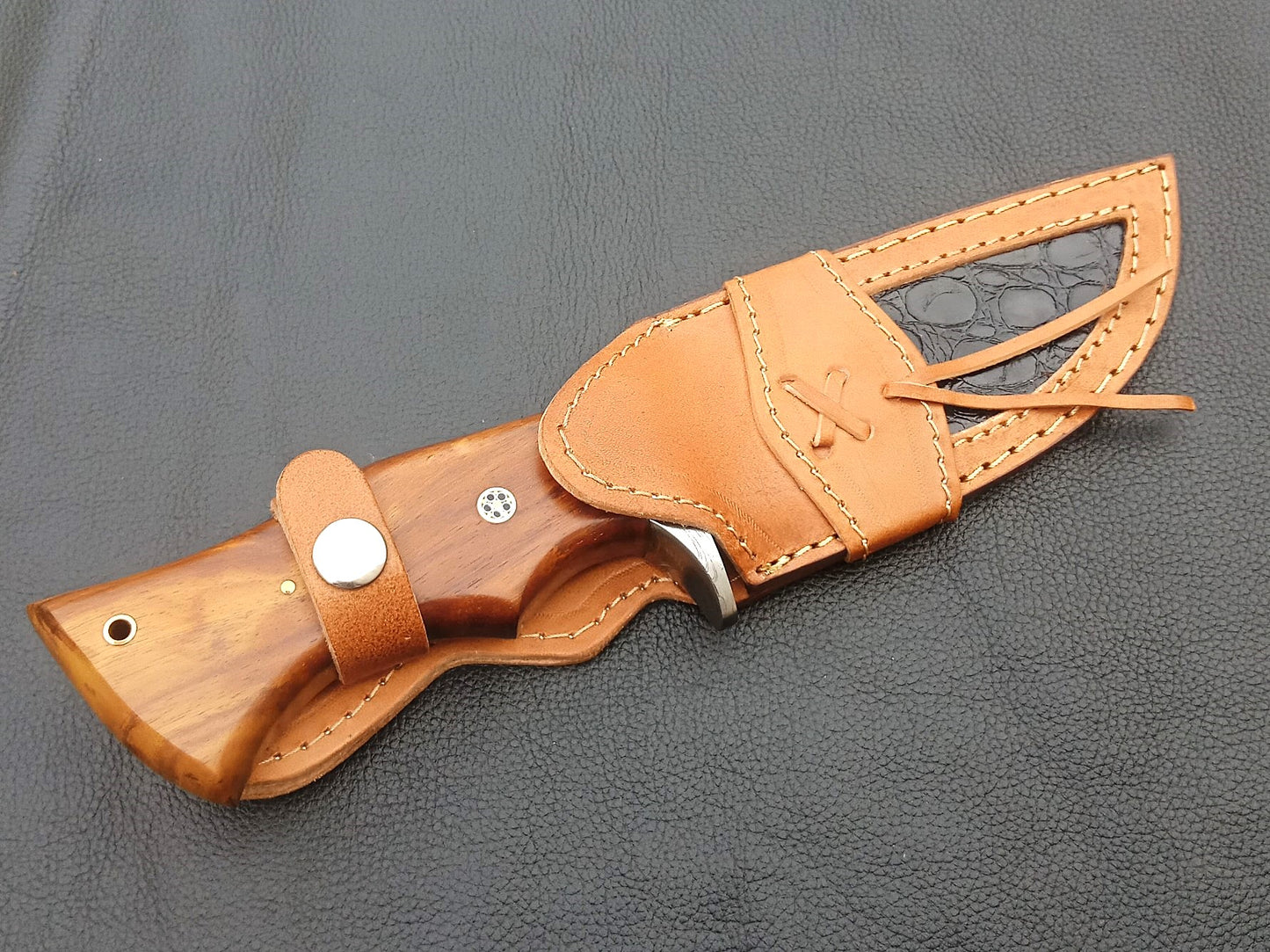 SA-1401 DAMASCUS STEEL SKINING KNIFE- DAMASCUS STEEL BOLSTERS