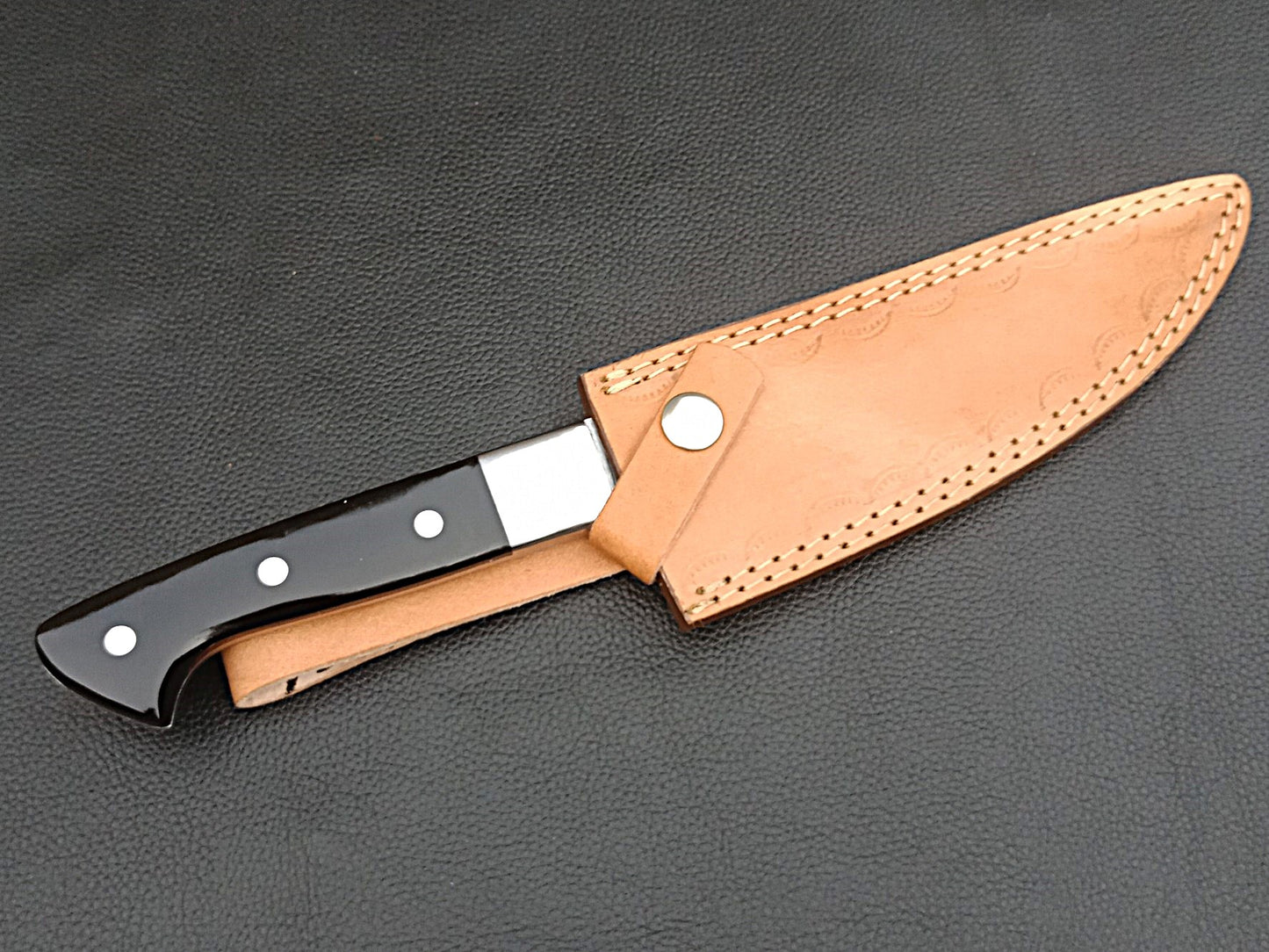 Damascus Steel Kitchen Chef Knife-Black Horn handle-Stainless Steel Bolsters-SA-1269