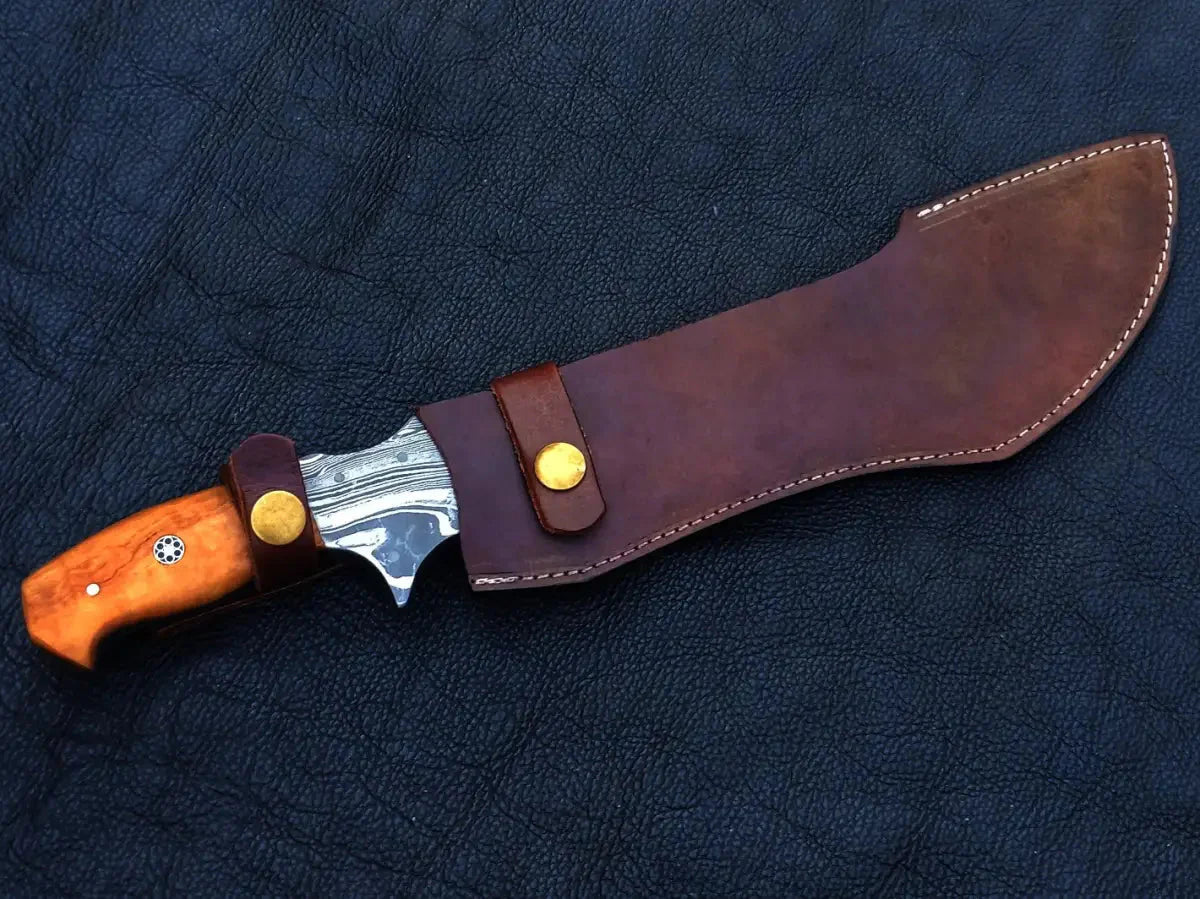 Handmade Damascus Steel Bush Tracker Knife-C189 with machete in leather sheath