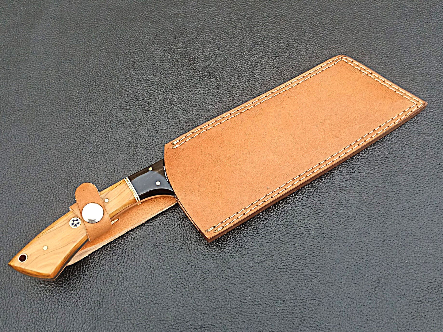 Damascus Steel Kitchen Chef Clever-Olive wood handle-Black Horn Bolsters-SA-1261