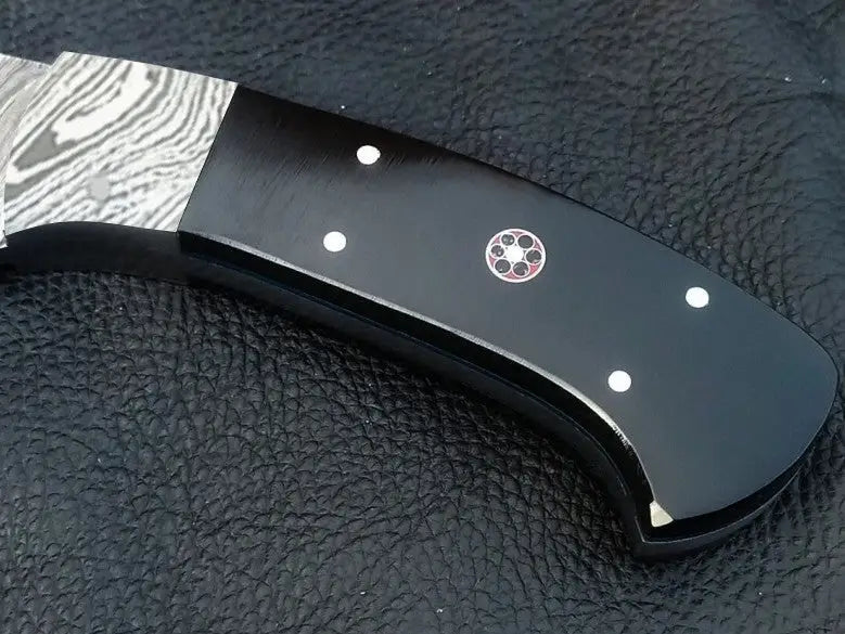 Black-handled Handmade Damascus Steel Knife-C99 with a beautifully crafted Damascus steel blade