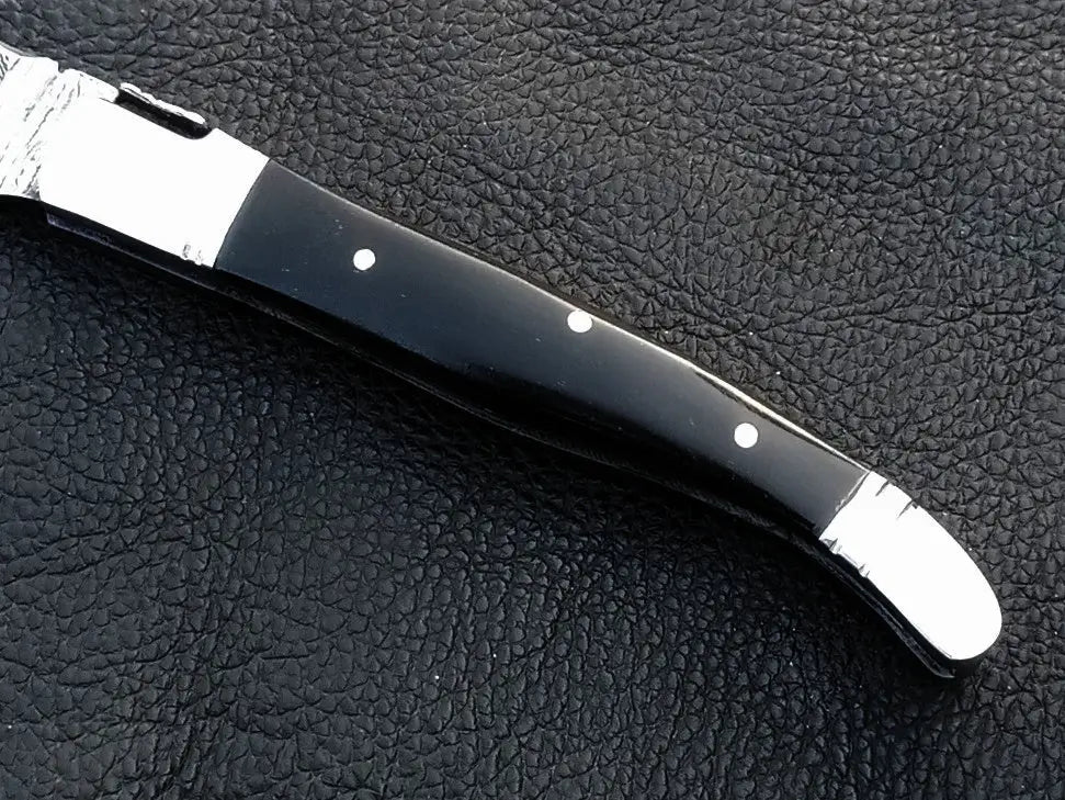 Black handled Damascus Steel Folding Knife, Handmade Damascus Steel craftsmanship