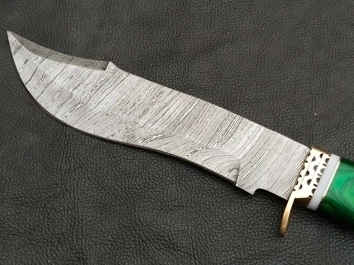 BOWIE GREEN & GREY WOODEN SHEET WITH DAMASCUS BLADE SA04-G - Damascus Steel Bowie