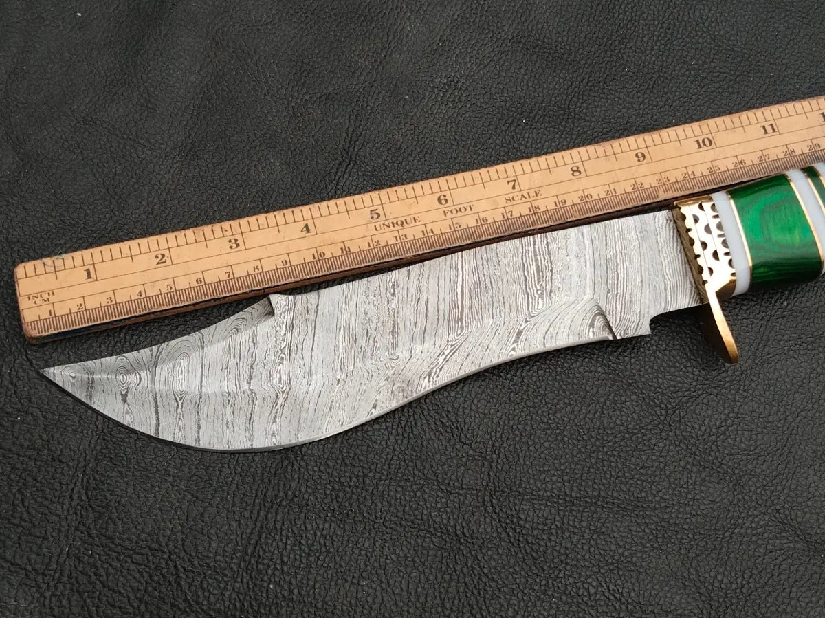 BOWIE GREEN & GREY WOODEN SHEET WITH DAMASCUS BLADE SA04-G - Damascus Steel Bowie