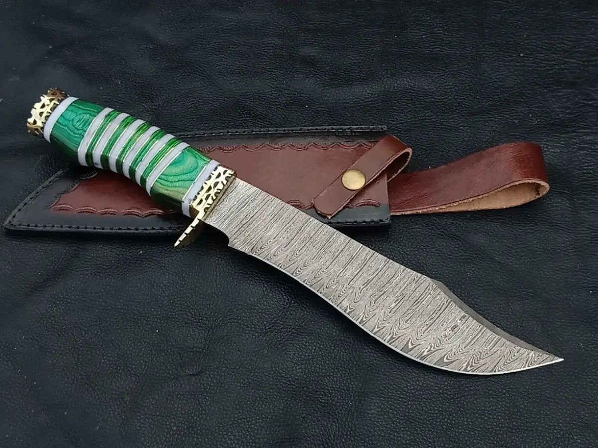 BOWIE GREEN & GREY WOODEN SHEET WITH DAMASCUS BLADE SA04-G - Bowie