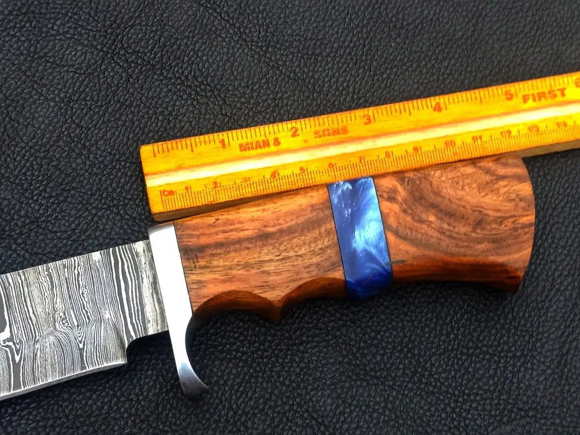Handmade Damascus Steel Bowie - C145 featuring a stunning Damascus steel blade and wooden handle