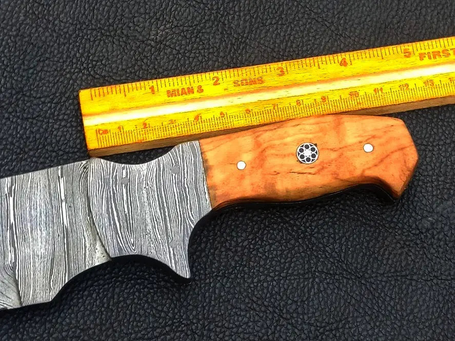 Handmade Damascus Steel Bush Tracker Knife-C189 with wooden handle and intricate blade design