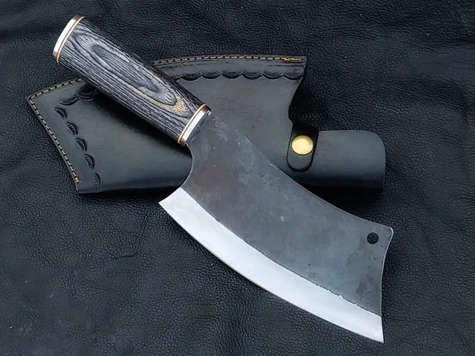 CLEAVER BLACK & GREY HANDLE WITH D2 STEE BLADE SA08-BG - Chef’s Cleaver