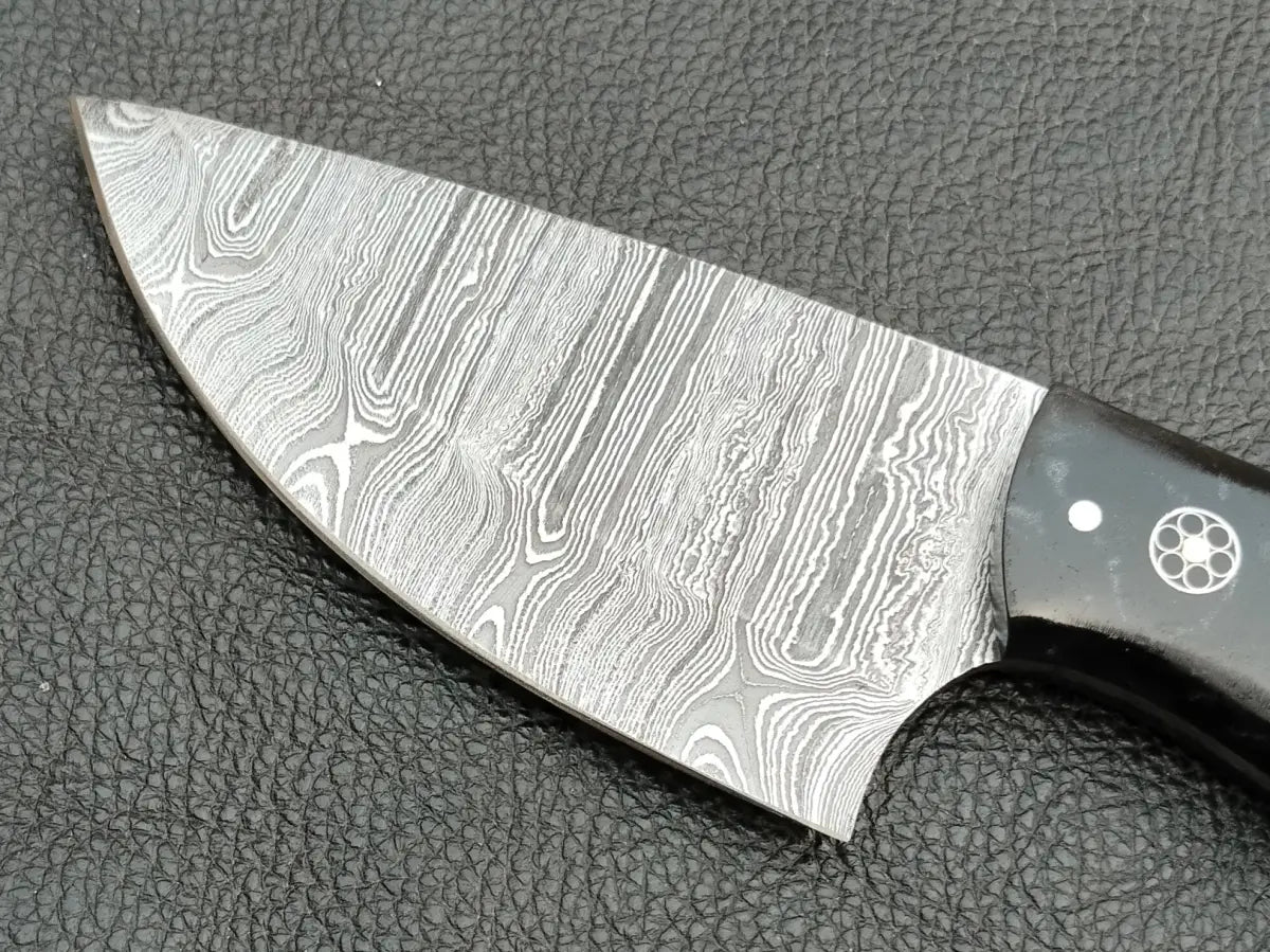 DAMASCUS STEEL BLADE-BLACK HORN BOLSTERS- EPOXY RESIN HANDLE-SA-128-ER - Damascus hunting knife
