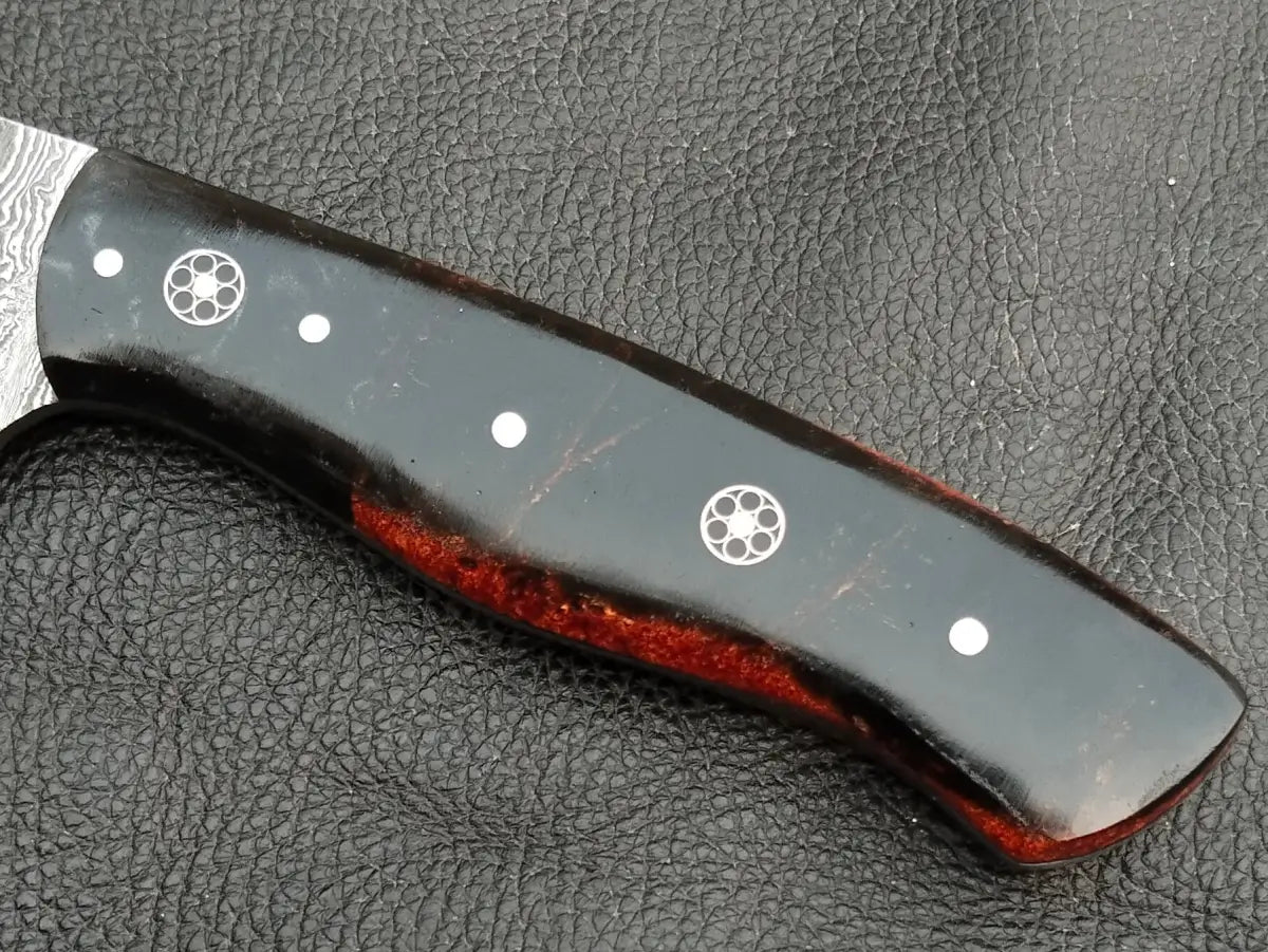 DAMASCUS STEEL BLADE-BLACK HORN BOLSTERS- EPOXY RESIN HANDLE-SA-128-ER - Damascus hunting knife