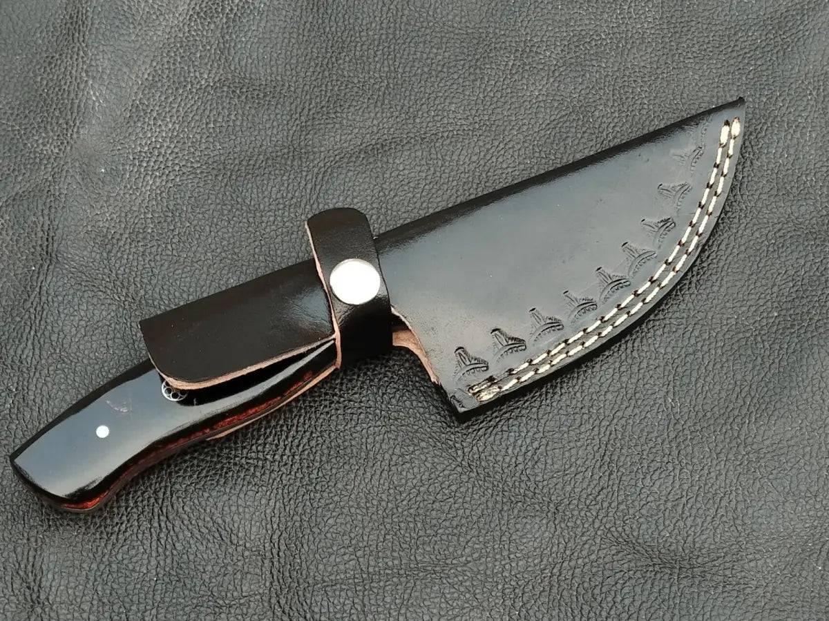DAMASCUS STEEL BLADE-BLACK HORN BOLSTERS- EPOXY RESIN HANDLE-SA-128-ER - Damascus hunting knife