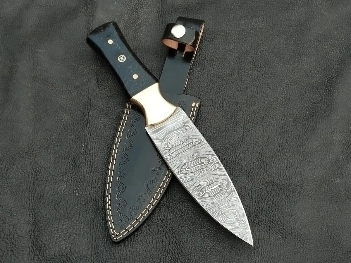 DAMASCUS STEEL BLADE-BRASS BOLSTERS- ROOTD EPOXY RESIN HANDLE-SA-122-B - Damascus Steel Hunting Knife