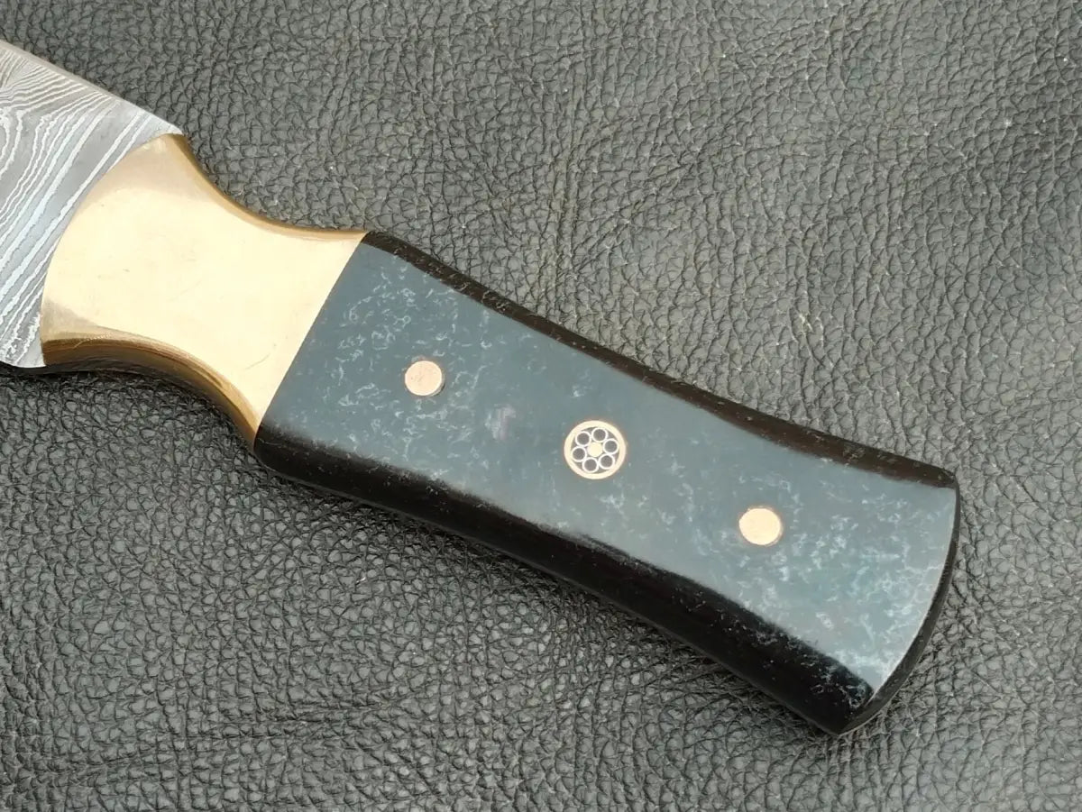 DAMASCUS STEEL BLADE-BRASS BOLSTERS- ROOTD EPOXY RESIN HANDLE-SA-122-B - Damascus Steel Hunting Knife