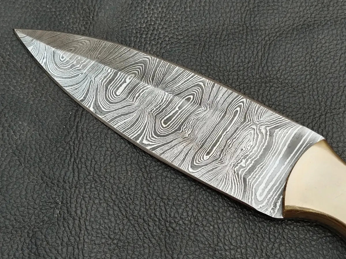 DAMASCUS STEEL BLADE-BRASS BOLSTERS- ROOTD EPOXY RESIN HANDLE-SA-122-B - Damascus Steel Hunting Knife