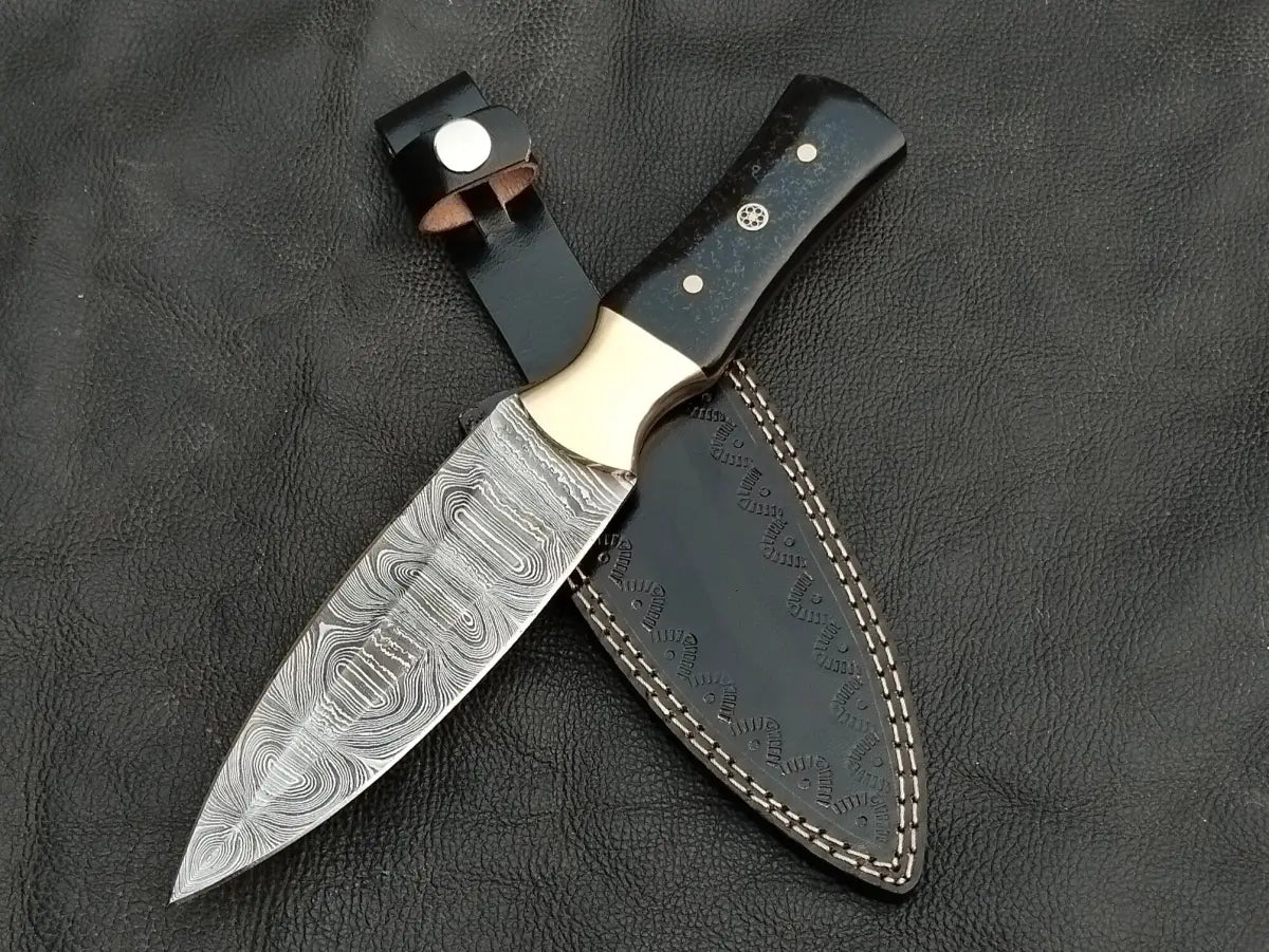DAMASCUS STEEL BLADE-BRASS BOLSTERS- ROOTD EPOXY RESIN HANDLE-SA-122-B - Damascus Steel Hunting Knife