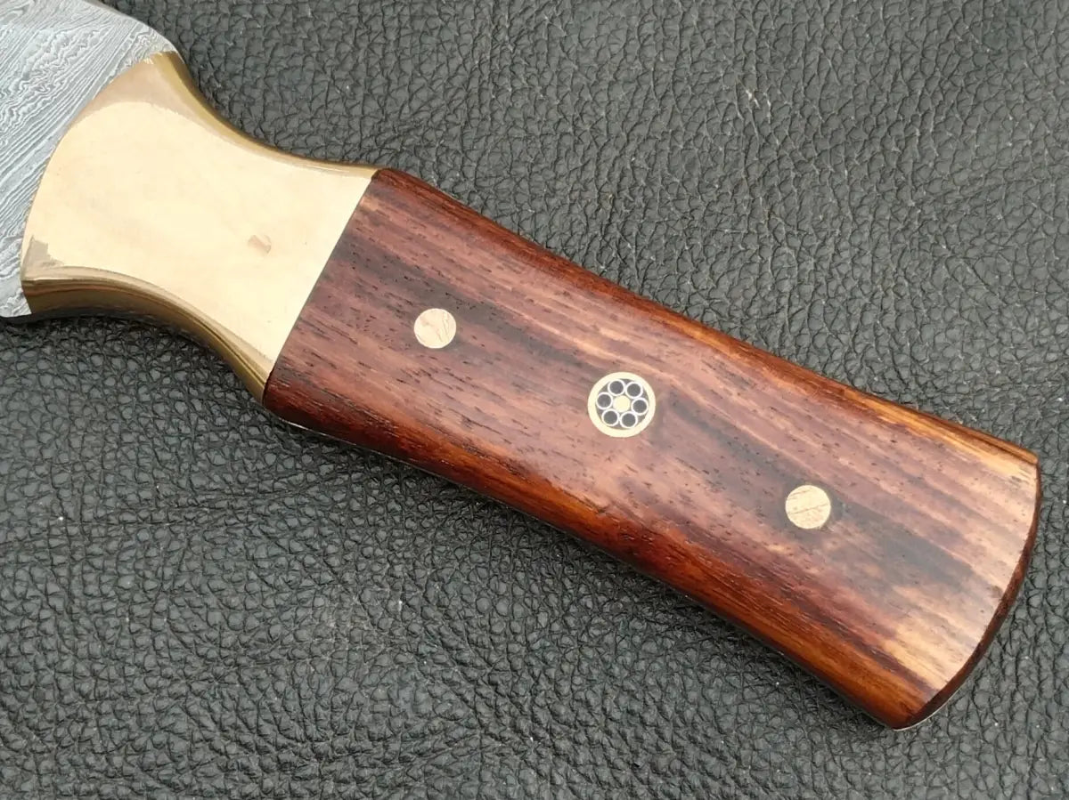 DAMASCUS STEEL BLADE-BRASS BOLSTERS- ROSEWOOD HANDLE-SA-124-R - Damascus steel knife