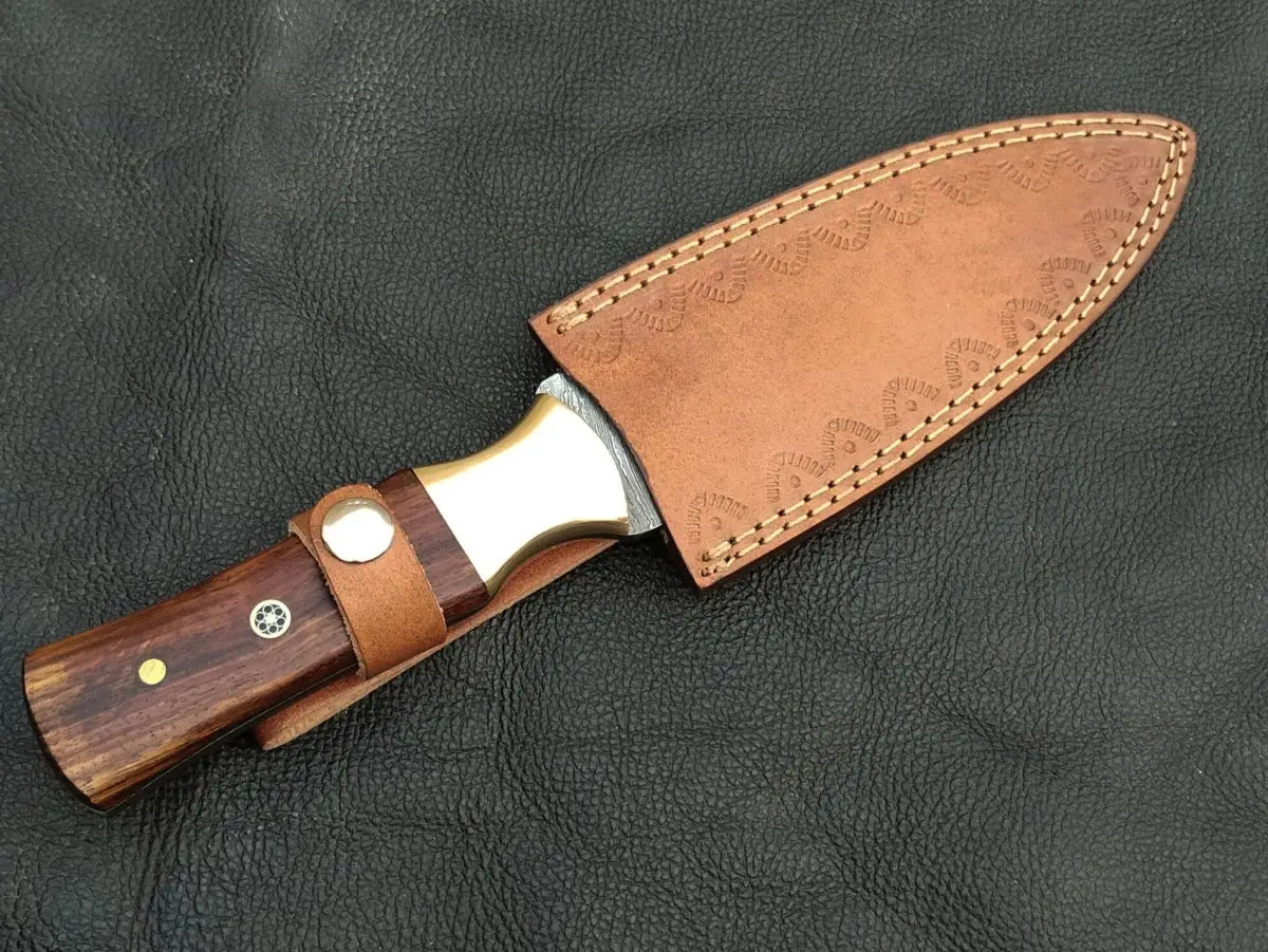 DAMASCUS STEEL BLADE-BRASS BOLSTERS- ROSEWOOD HANDLE-SA-124-R - Damascus steel knife