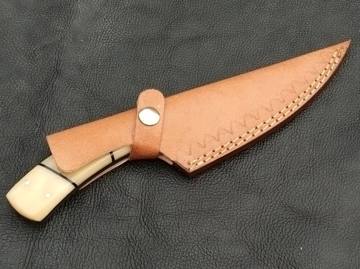 DAMASCUS STEEL BLADE-CAMEL BONE BOLSTERS- CAMEL HANDLE-SA-131-C - Damascus hunting knife