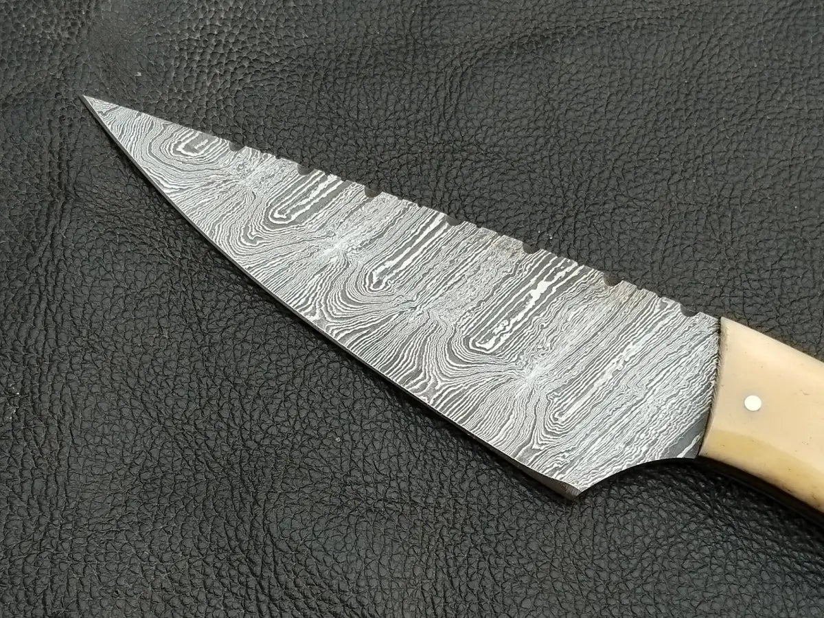 DAMASCUS STEEL BLADE-CAMEL BONE BOLSTERS- CAMEL HANDLE-SA-131-C - Damascus hunting knife