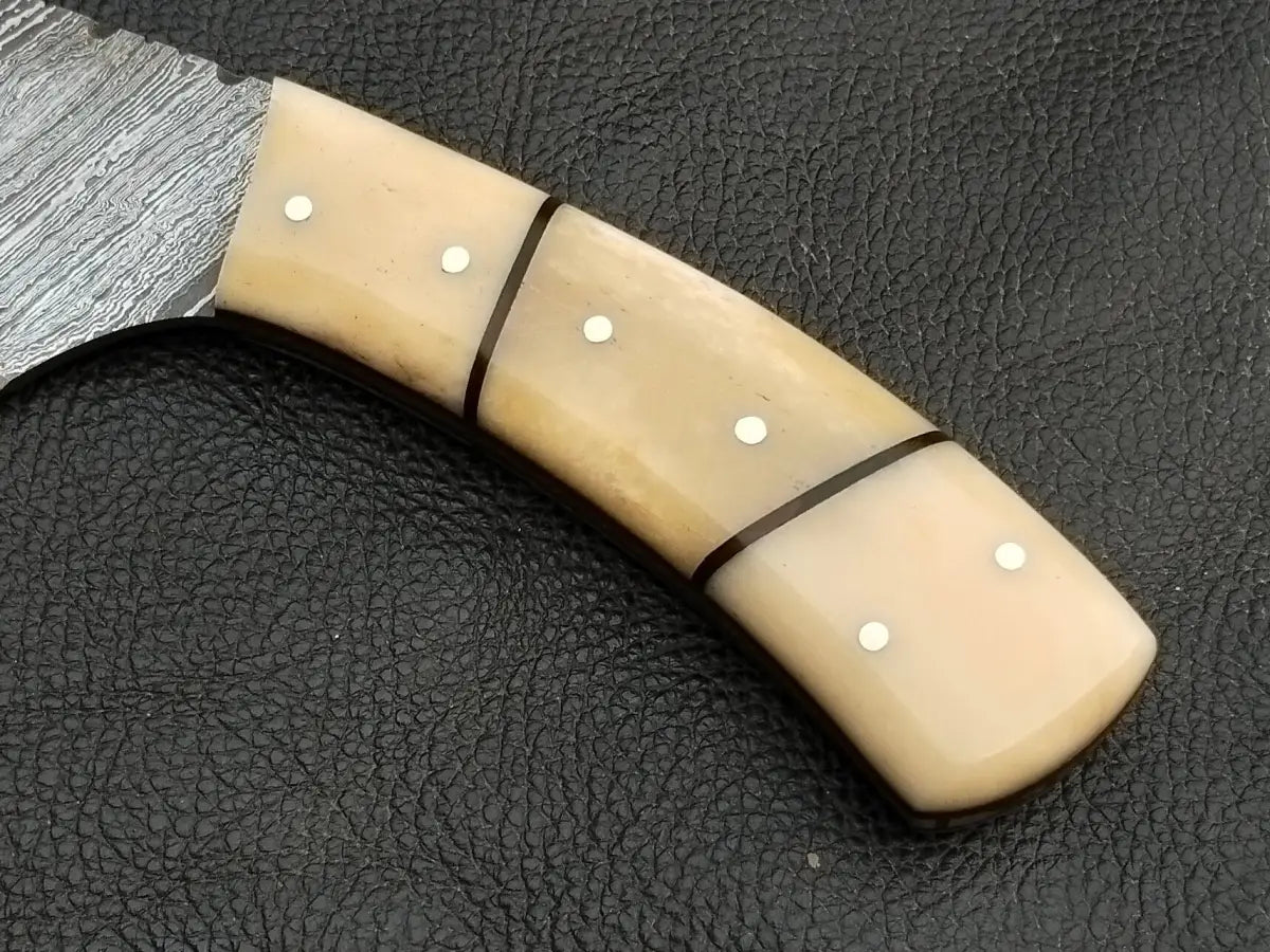 DAMASCUS STEEL BLADE-CAMEL BONE BOLSTERS- CAMEL HANDLE-SA-131-C - Damascus hunting knife
