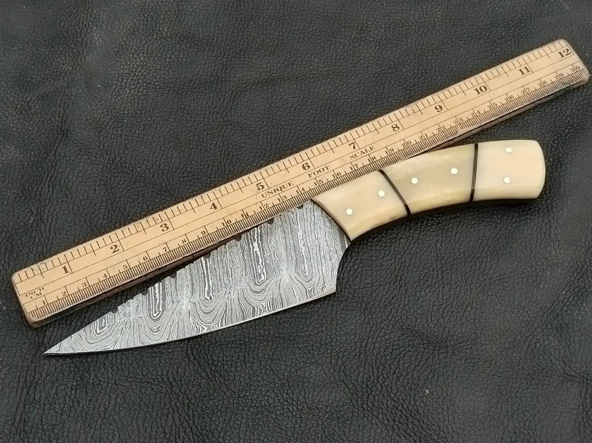 DAMASCUS STEEL BLADE-CAMEL BONE BOLSTERS- CAMEL HANDLE-SA-131-C - Damascus hunting knife