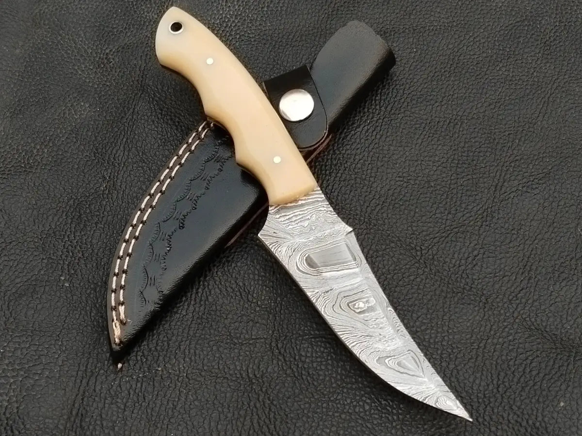DAMASCUS STEEL BLADE-CAMEL BONE HANDLE-SA-132-R - Damascus hunting knife