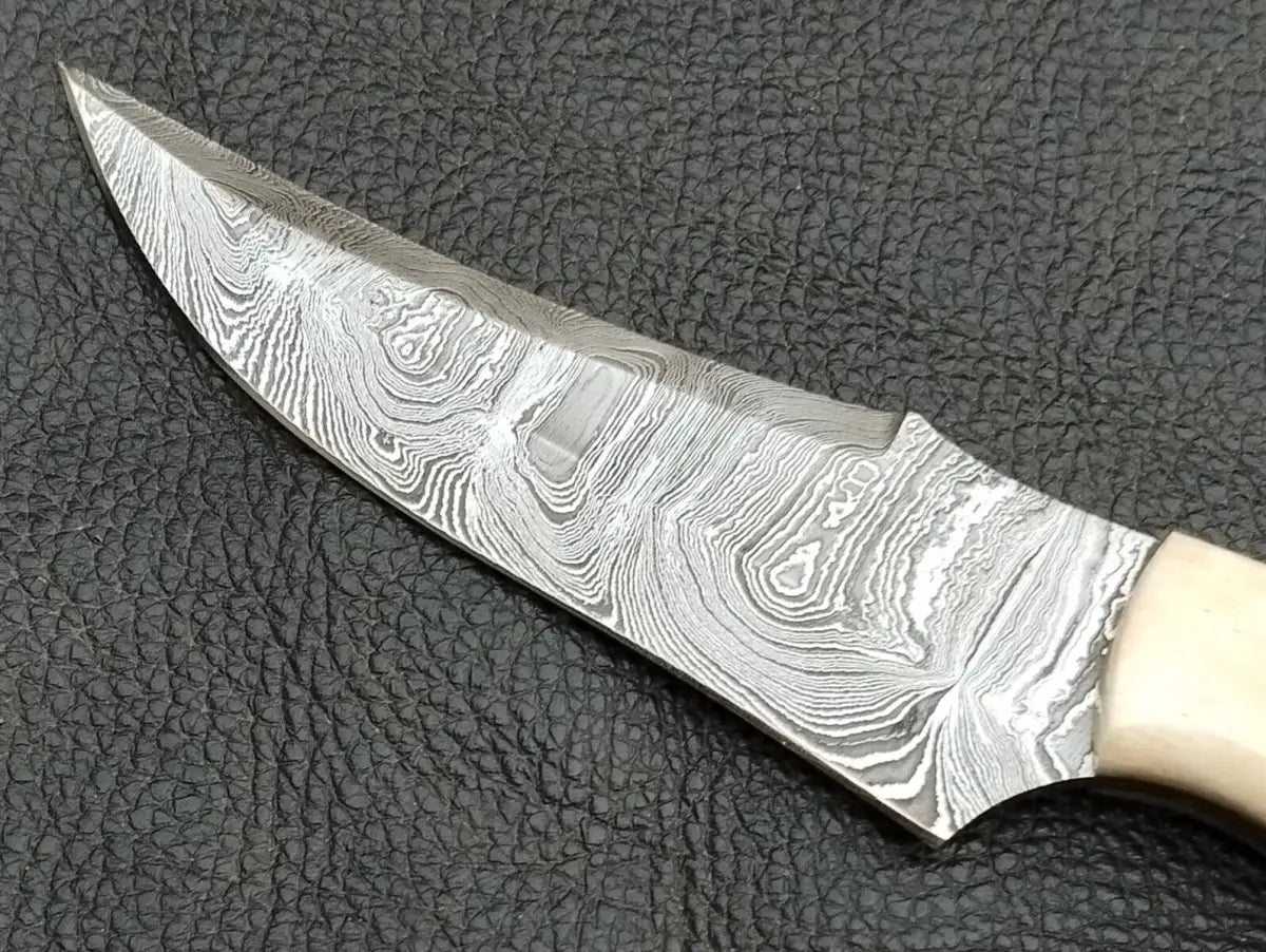 DAMASCUS STEEL BLADE-CAMEL BONE HANDLE-SA-132-R - Damascus hunting knife