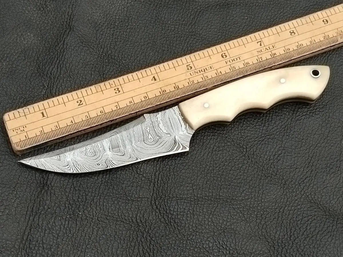 DAMASCUS STEEL BLADE-CAMEL BONE HANDLE-SA-132-R - Damascus hunting knife