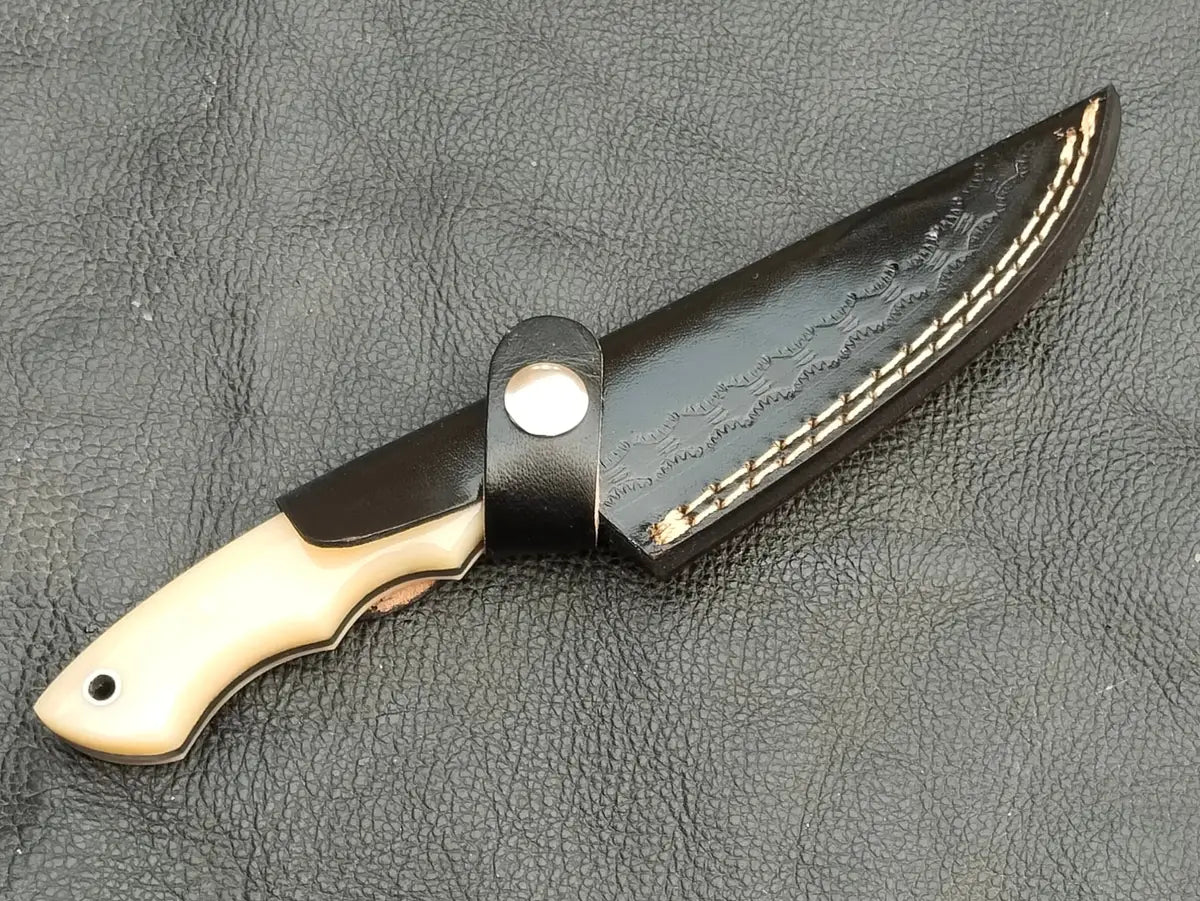 DAMASCUS STEEL BLADE-CAMEL BONE HANDLE-SA-132-R - Damascus hunting knife