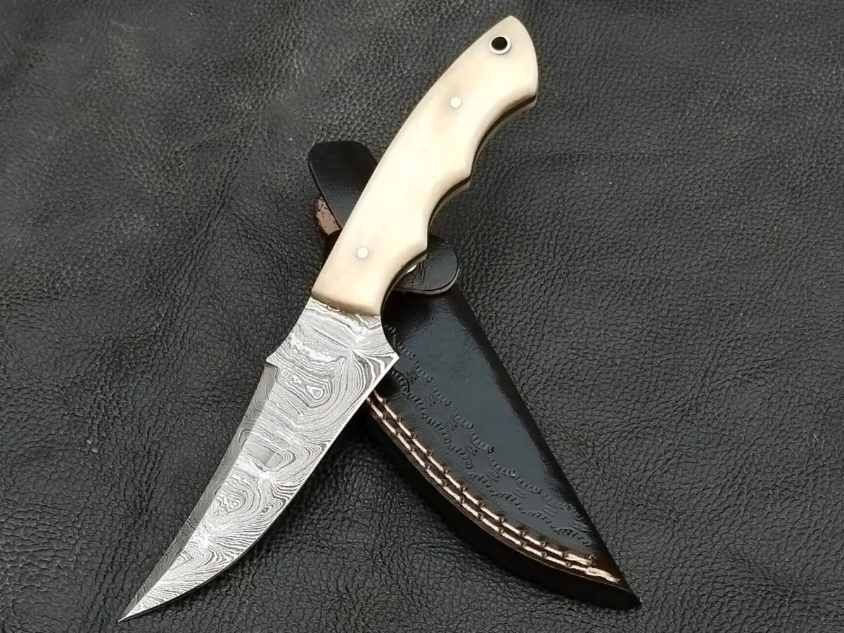 DAMASCUS STEEL BLADE-CAMEL BONE HANDLE-SA-132-R - Damascus hunting knife