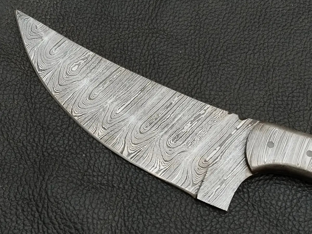 DAMASCUS STEEL BLADE-DAMASCS BOLSTERS-BLACK HORN HANDLE-SA-129-B - Damascus hunting knife