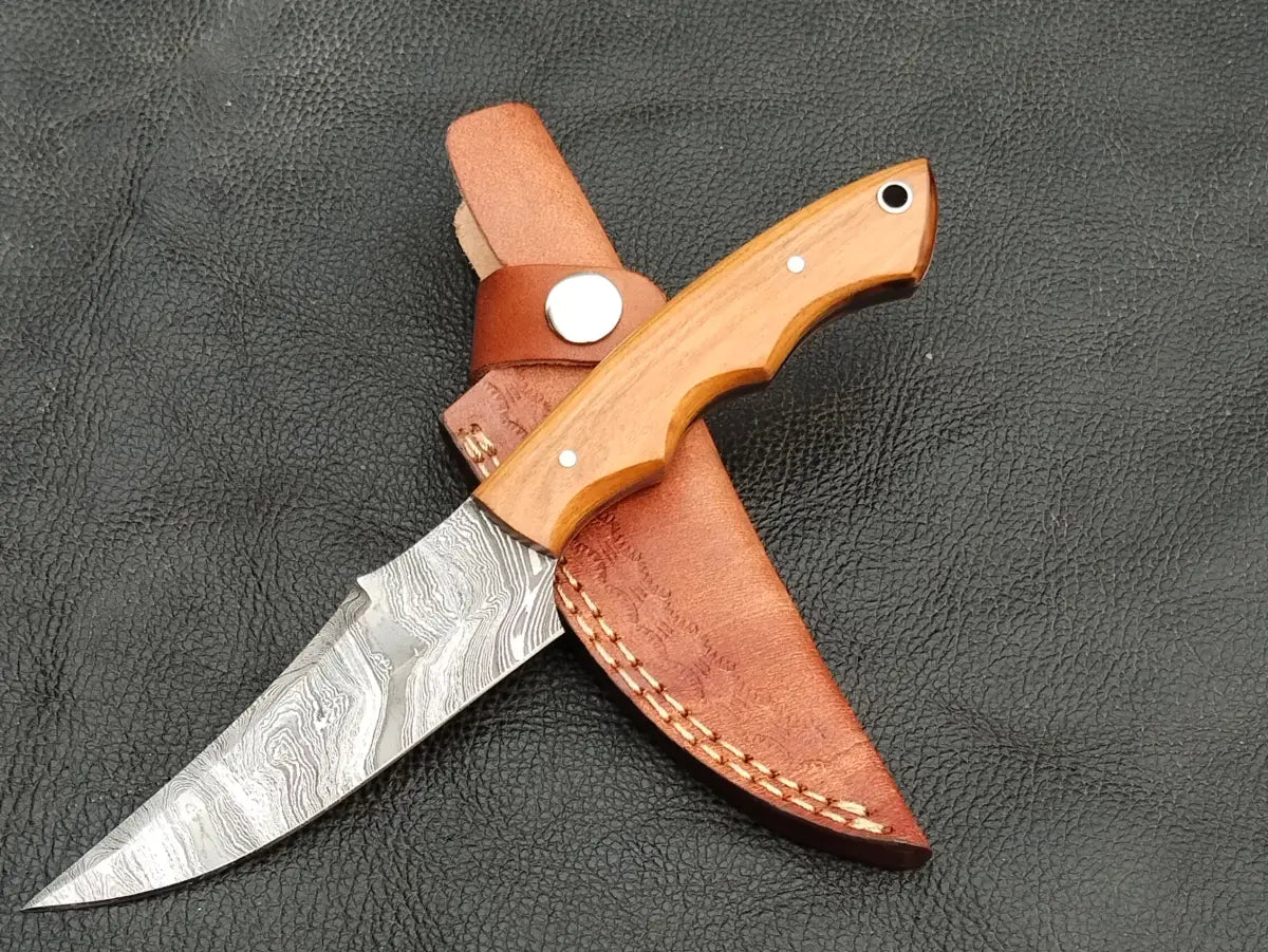 DAMASCUS STEEL BLADE-OLIVEWOOD HANDLE-SA-133-O - Damascus hunting knife