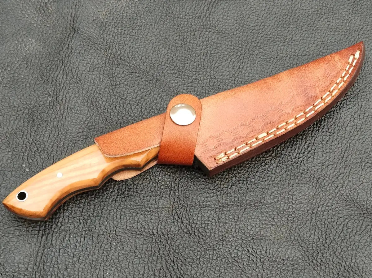 DAMASCUS STEEL BLADE-OLIVEWOOD HANDLE-SA-133-O - Damascus hunting knife