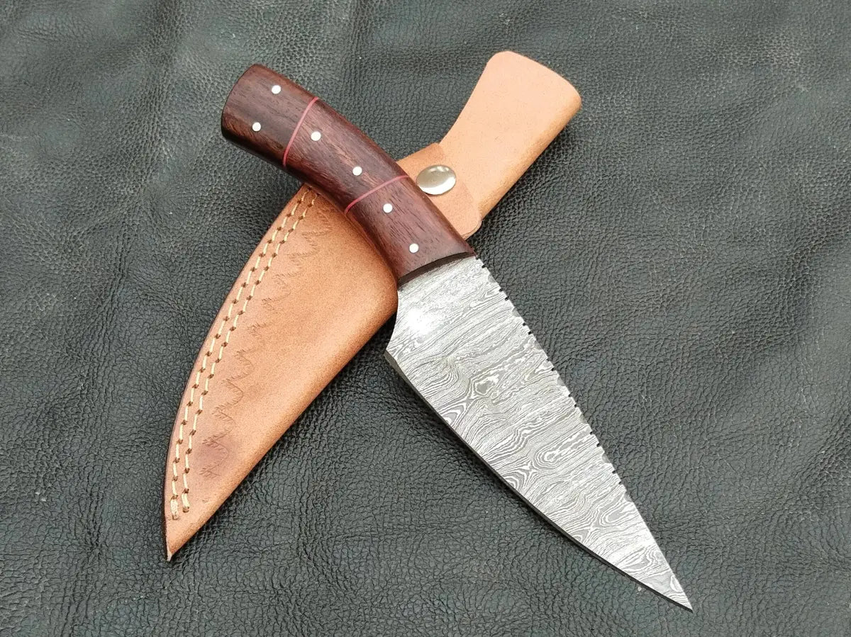 DAMASCUS STEEL BLADE-ROSEWOOD BOLSTERS- ROSEWOOD HANDLE-SA-132-R - Damascus hunting knife
