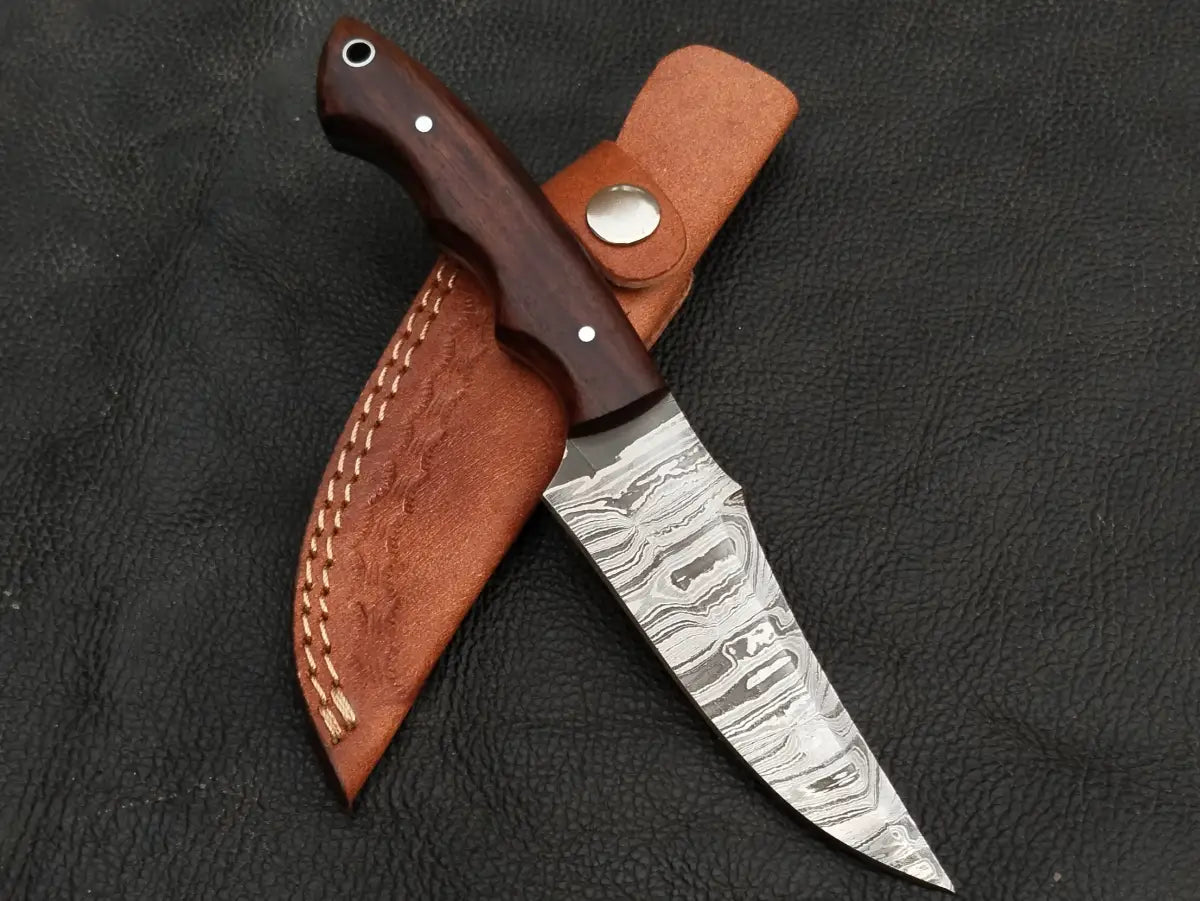 DAMASCUS STEEL BLADE-ROSEWOOD HANDLE-SA-132-R - Damascus hunting knife