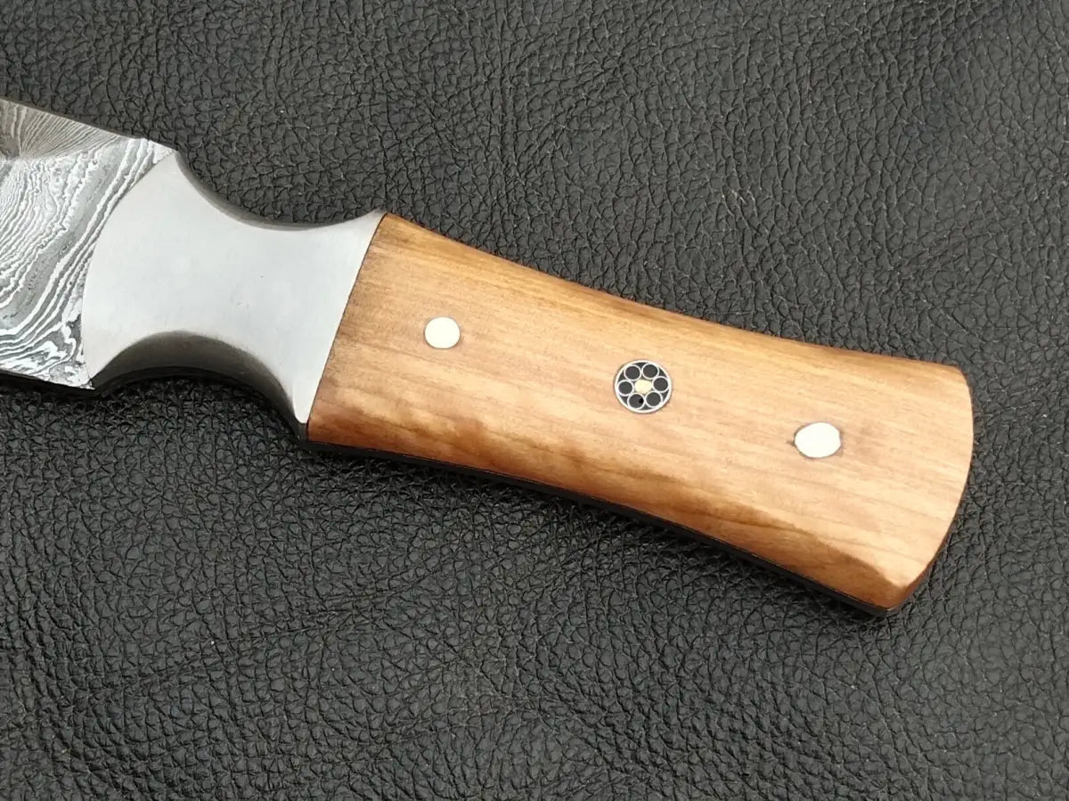 DAMASCUS STEEL BLADE-STEEL BOLSTERS- OLIVE WOOD HANDLE-SA-123-O - Damascus Steel Hunting Knife
