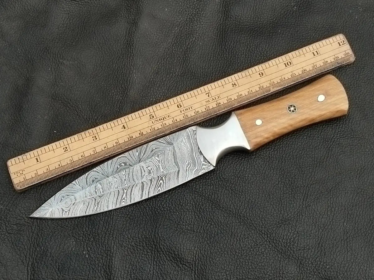 DAMASCUS STEEL BLADE-STEEL BOLSTERS- OLIVE WOOD HANDLE-SA-123-O - Damascus Steel Hunting Knife