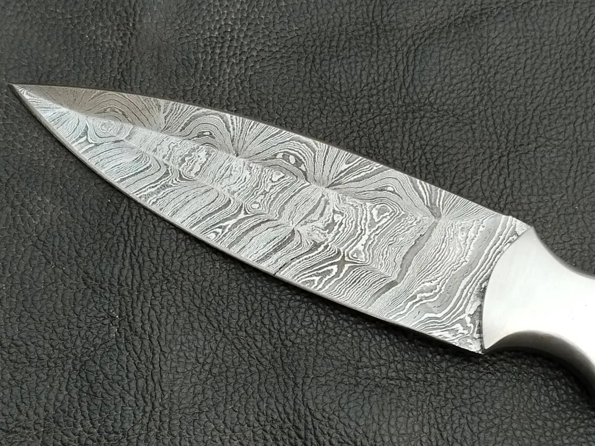 DAMASCUS STEEL BLADE-STEEL BOLSTERS- OLIVE WOOD HANDLE-SA-123-O - Damascus Steel Hunting Knife