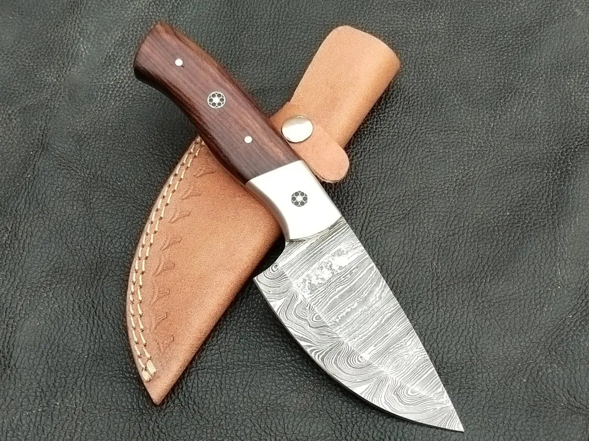 DAMASCUS STEEL BLADE-STEEL BOLSTERS-ROSEWOOD HANDLE-SA-125-R - Damascus Steel Hunting Knife