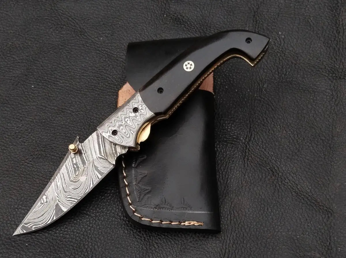 Damascus Steel Folding Knife-Damascus Bolsters- -SA104-B - pocket knife