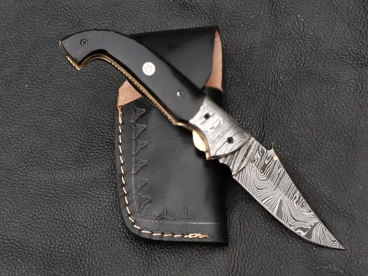 Damascus Steel Folding Knife-Damascus Bolsters- -SA104-B - pocket knife