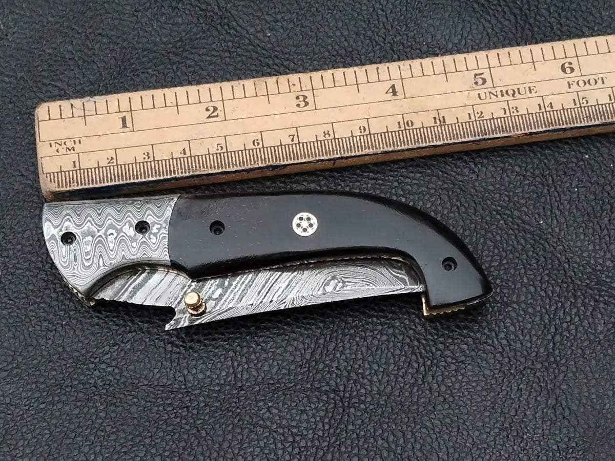 Damascus Steel Folding Knife-Damascus Bolsters- -SA104-B - pocket knife