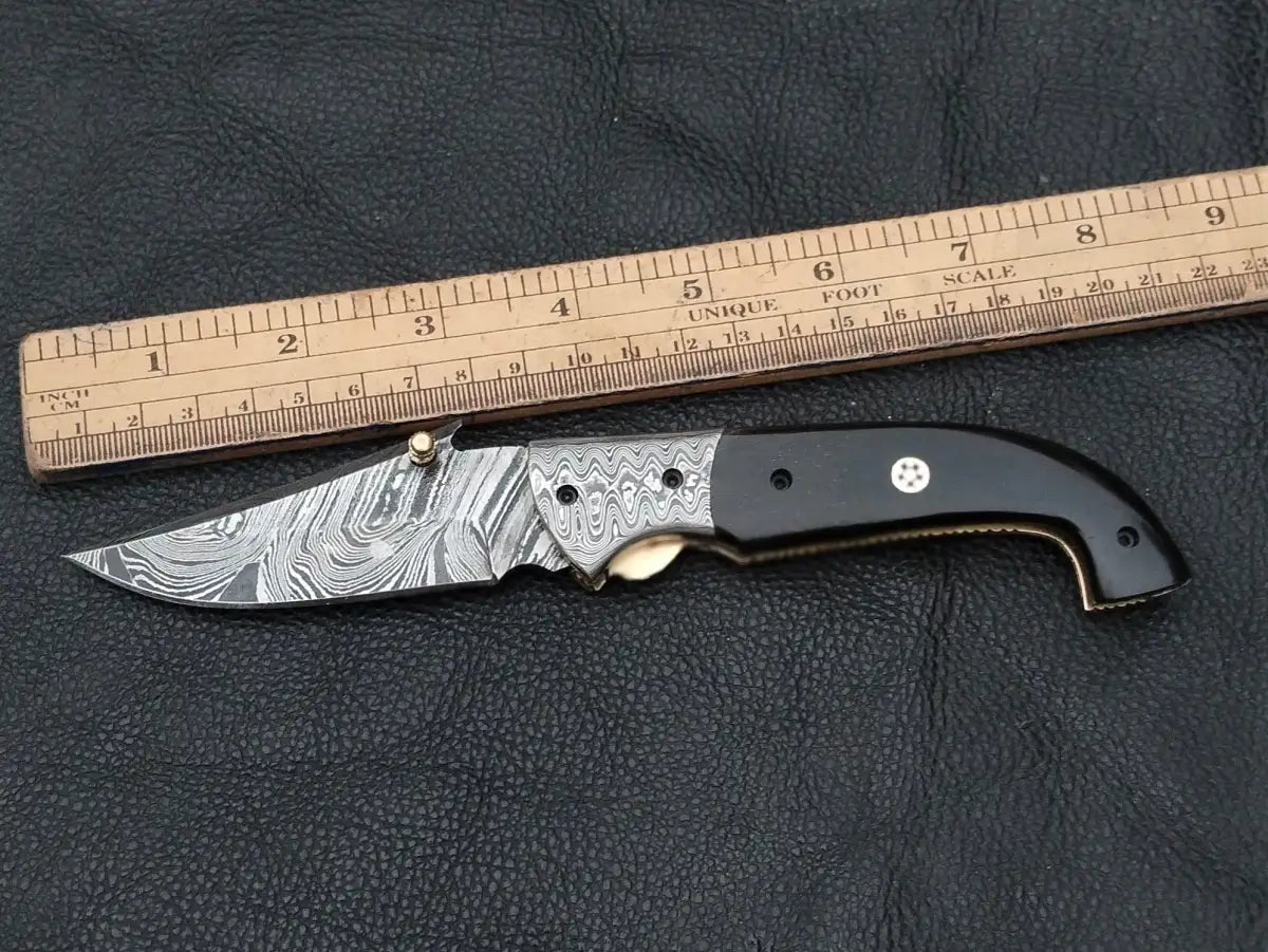 Damascus Steel Folding Knife-Damascus Bolsters- -SA104-B - pocket knife