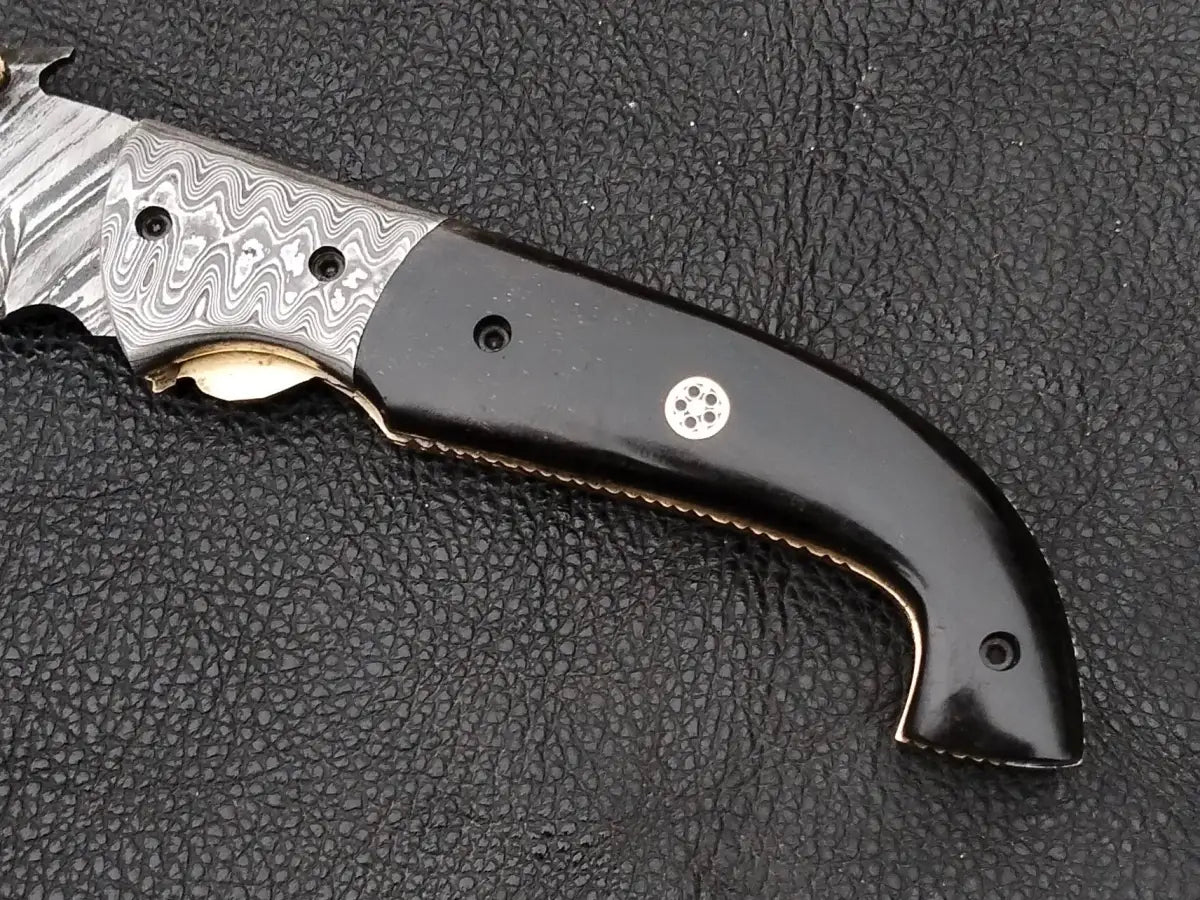 Damascus Steel Folding Knife-Damascus Bolsters- -SA104-B - pocket knife