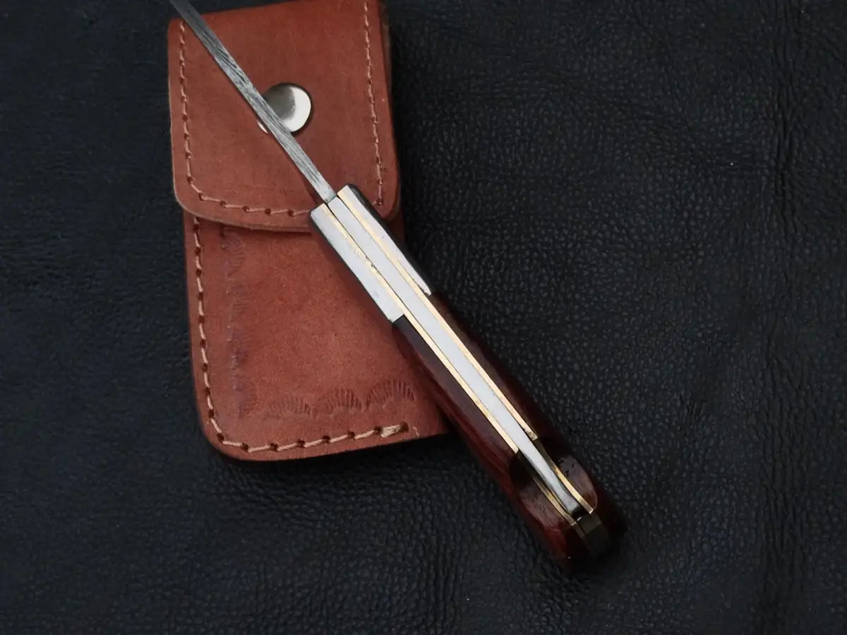 Damascus Steel Folding Knife-Stainless Bolsters-SA106-RE - Knife