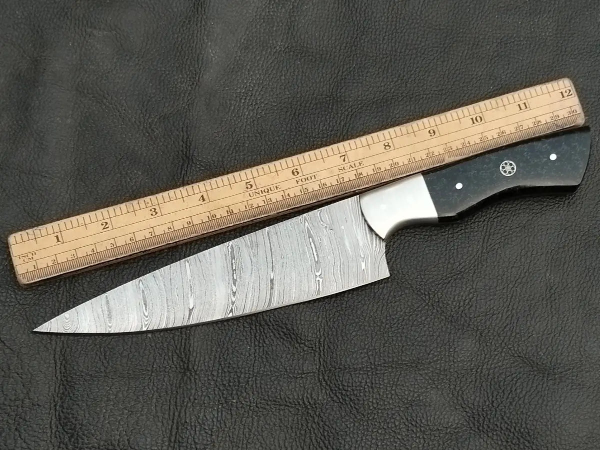 Damascus Steel Kitchen Chef Knife-Black Horn handle-Damascus Bolsters-CK-02 - Chef’s Knife