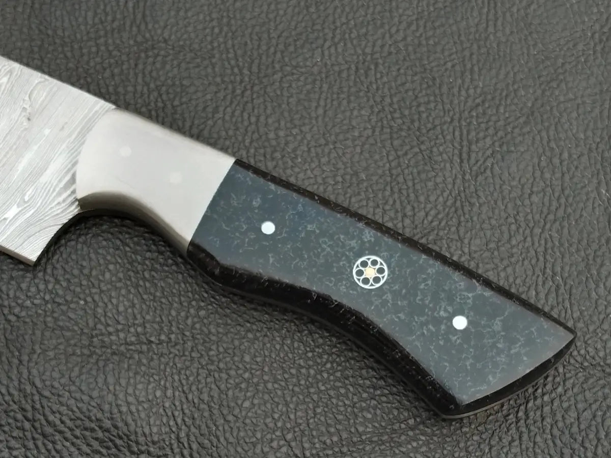 Damascus Steel Kitchen Chef Knife-Black Horn handle-Damascus Bolsters-CK-02 - Chef’s Knife