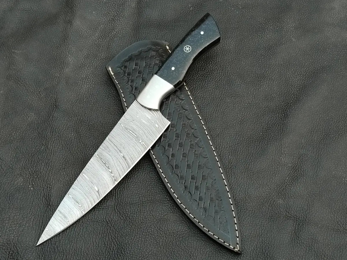 Damascus Steel Kitchen Chef Knife-Black Horn handle-Damascus Bolsters-CK-02 - Chef’s Knife