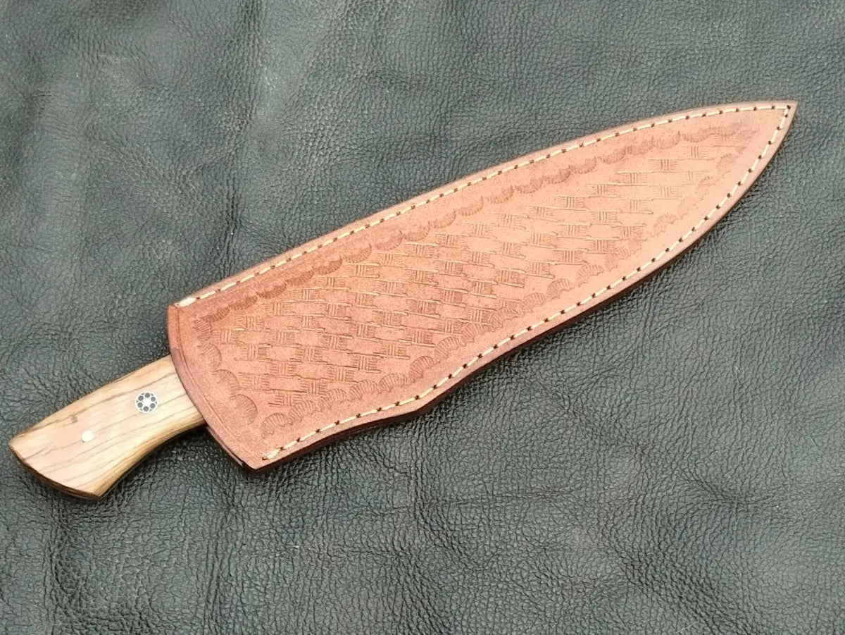 Damascus Steel Kitchen Chef Knife-Olive wood handle-Damascus Bolsters-CK-03 - Chef’s Knife