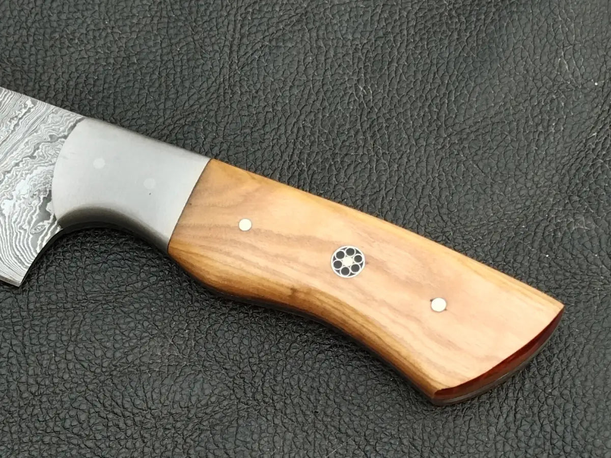 Damascus Steel Kitchen Chef Knife-Olive wood handle-Damascus Bolsters-CK-03 - Chef’s Knife